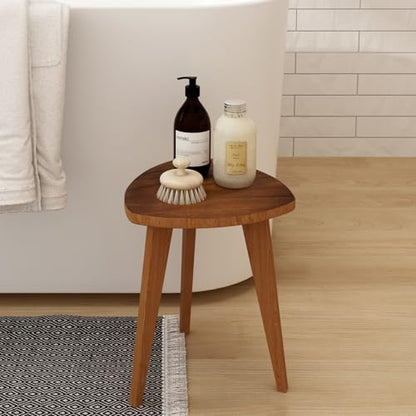 Teak Shower Stool and Foot Rest, Solid Wood Stool Near Bathtub, Small Stool, Plant Stool for Living Room, Bathroom, Bedroom