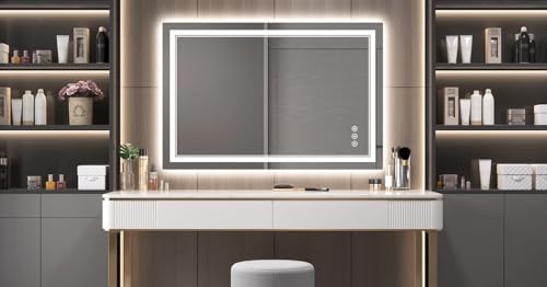 Led Bathroom Mirror, 40x24 Inch, Front & Backlit, Anti-Fog, Wall Mounted, 10W, 192 LED Beads, Silver - size: 40"L x 24"W