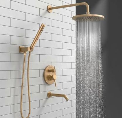 Lava Odoro Modern 3-Setting Bathtub and Shower Faucet, Gold Rainfall Tub Shower Faucet Set Shower Head and Handle Set, Tub Shower Valve Trim Kit, 10 Inch, Champagne Gold, SF104-CB-T - color: Champagne Gold, style: With Tub Spout