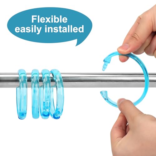 Blue Shower Curtain Hooks - 12 Pcs Circular Plastic Shower Curtain Rings for Bathroom - O Shaped Transparent Aqua Blue Shower Hooks Rings for Shower Curtain Rod - color: Transparent Aqua Blue