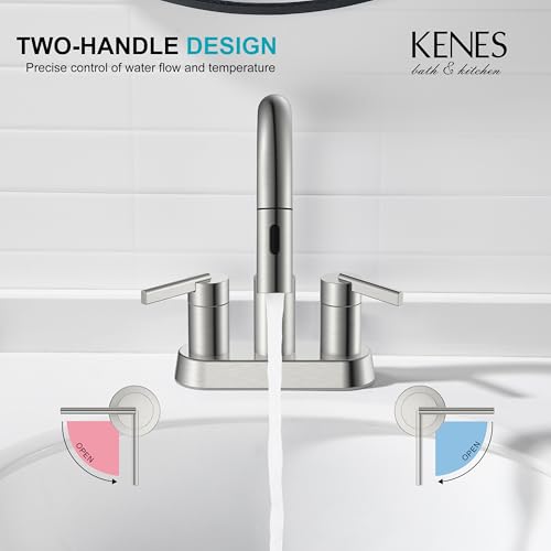 Brushed Nickel Pull Down Bathroom Faucet, 4 Inch 2 Handle Centerset | Pull Out Bathroom Faucet with Pop Up Drain & Supply Lines, Lead-Free cUPC & NSF Certified, 3 Hole Faucet for Vanity RV Bar - color: Brushed Nickel