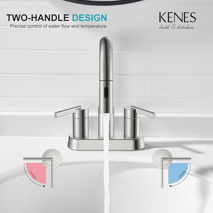 Brushed Nickel Pull Down Bathroom Faucet, 4 Inch 2 Handle Centerset | Pull Out Bathroom Faucet with Pop Up Drain & Supply Lines, Lead-Free cUPC & NSF Certified, 3 Hole Faucet for Vanity RV Bar - color: Brushed Nickel
