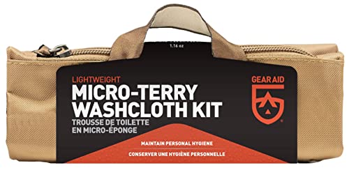 GEAR AID Micro-Terry Washcloth Kit for Travel, Two Cloths 10"x10", OD Green & Sand