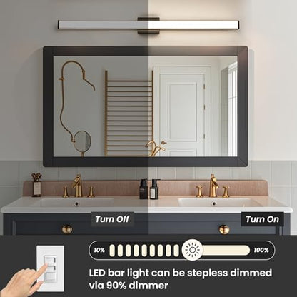 Modern LED Bathroom Vanity Light 48 inch 32W Dimmable 3CCT Bathroom Light Fixture Over Mirror Rectangle Bath Vanity Light Bar with Double Layer Acrylic Shade (Matte Black) - color: Black, size: 48 inch