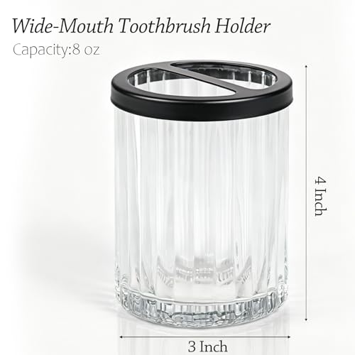 8oz Toothbrush Holders for Bathrooms, Clear Striped Toothbrush Cup, Clear | Bathroom Tumbler and Mouthwash Cup with Black Divider, Tooth Brush and Toothpaste Organizer for Countertop - color: Clear