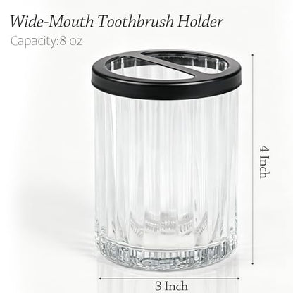 8oz Toothbrush Holders for Bathrooms, Clear Striped Toothbrush Cup, Clear | Bathroom Tumbler and Mouthwash Cup with Black Divider, Tooth Brush and Toothpaste Organizer for Countertop - color: Clear