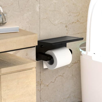 [SARIHOSY] Paper Holder with Shelf Toilet Paper Holder Wall Mount Stainless Steel Material Surface Waterproofing for Bathroom - color: Black