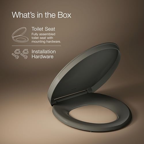 KOHLER K-26802-58 Impro ReadyLatch Quiet Close Round Toilet Seat, Soft Close Lid, Compatible with Round Toilets, Thunder Grey - color: Thunder Gray, size: Round
