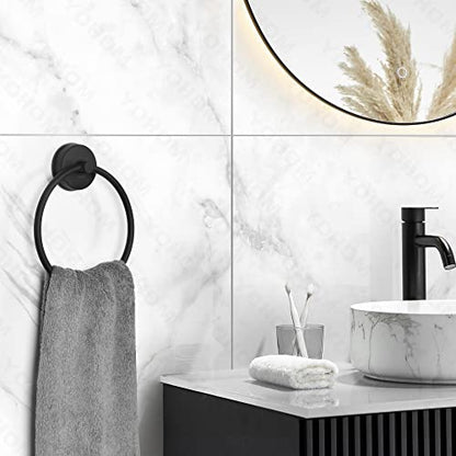 YOHOM Suction Cup Towel Ring Matte Black Hand Towel Holder for Bathroom Stainless Steel Vacuum Suction Washcloth Holder Dish Towel Hanger for Shower Wall No Drill - color: Matte Black