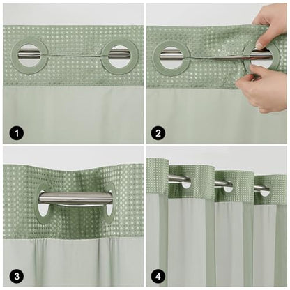 Colorful Star No Hook Shower Curtain with Snap in Fabric Liner, Waffle Weave Heavy Duty Thick Shower Curtains with Mesh Top Window, Hotel Style Waterproof Bathroom Curtain Set, 72'' x 75'', Sage Green - color: Sage Green, size: 72"W x 75"L (Pack of 1)