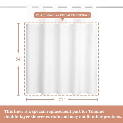 1 Pack Fabric Snap in Shower Curtain Liner, 70W x 54H Removable Water Repellent Liner Removable & Water-Repellent, for 71W x 74H Hookless Shower Curtain - color: White, size: 54"W x 71"L (Pack of 1)