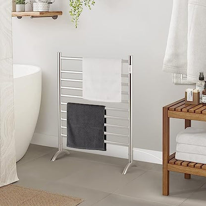 Freestanding Plug-in Towel Warmer 10-Bar Brushed Stainless Steel | Freestanding portable design for multi-scene use, ideal for bathroom, bedroom and living room. - color: Brushed
