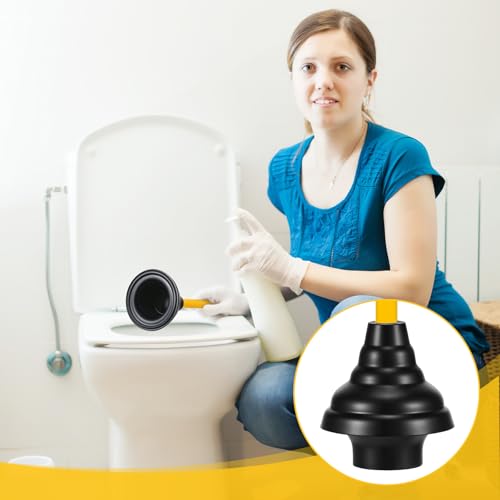 4 Pcs Heavy Duty Toilet Plunger with Long Wooden Handle Force Suction Cup 26.38"x5.51" Black Rubber Toilet Plunger Removes Clogs Without Holder for Bathroom Drains Sink