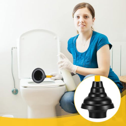 4 Pcs Heavy Duty Toilet Plunger with Long Wooden Handle Force Suction Cup 26.38"x5.51" Black Rubber Toilet Plunger Removes Clogs Without Holder for Bathroom Drains Sink