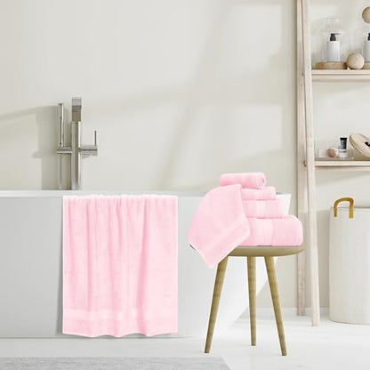 GLAMBURG Ultra Soft 8-Piece Towel Set - 100% Pure Ringspun Cotton, Contains 2 Oversized Bath Towels 27x54, 2 Hand Towels 16x28, 4 Wash Cloths 13x13 - Ideal for Everyday use, Hotel & Spa - Pink - color: Pink, size: 8 Piece Towel Set