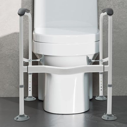 Toilet Rails for Bathroom, Stand Alone Toilet Handrail Frame with Adjustable Height, Medical Frame for Elderly Handicap, 300lbs Capacity Toilet Support Rail with Padded Handles