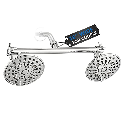 Proox Dual Shower Head with Valve, High Pressure 6-Setting Combo, Chrome | Premium Brass Valve, Perfect for Couples in Walk-in Showers or Single Bathtub Use, Easy Installation - color: Chrome