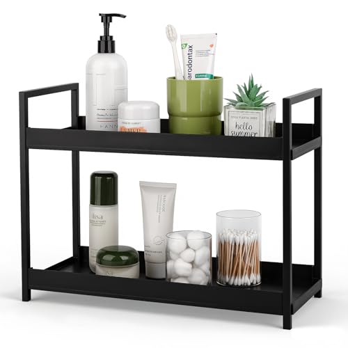 Bathroom Counter Organizer Vanity Storage Countertop Shelf, Large Black | 2 Tier Makeup Organizer Perfume Tray Skincare Holder for Sink, Dresser, Kitchen - color: Black, size: Large