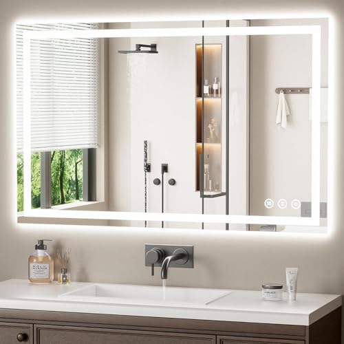 48x30 LED Bathroom Mirror with Anti-Fog, Backlit & Front Lights, Memory | Dimmable 3 Color CRI 95+ Shatterproof Tempered Glass ETL Listed for Safety Lighted Bathroom Vanity Mirror for Wall - size: 48"L x 30"W