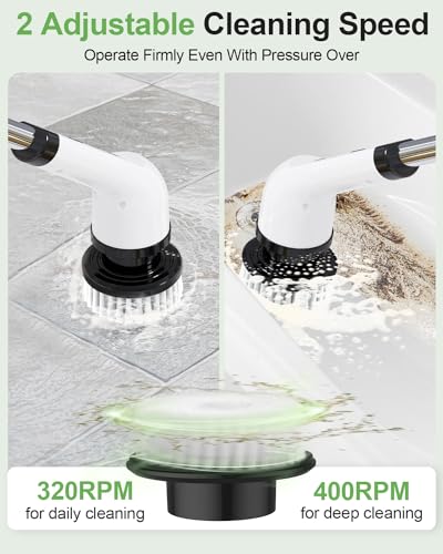 Cordless Electric Spin Scrubber, 9 Brush Heads, 2-Speed Motor | Floor cleaning, bathroom scrubber, tile floor scrubber, extension arm, IPX7 waterproof, tub, sink, grout, wet- dry vacuum - size: 9heads