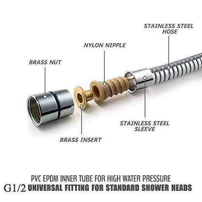 Shower Hose, 79-inch Stainless Steel Showerhead Hose with G1/2 Universal Brass Connector, Chrome - size: 79 inches