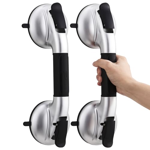 TAILI Shower Grab Bars,Suction Shower Handles,Upgraded,330lbs,2 Pack,Black | Safety for Bathtubs,Toilet,Elderly&Seniors,Bathroom Grip Bar Heavy Duty Handrails,No Drilling Removable Waterproof,14.9" - color: Black, size: 2 Pack