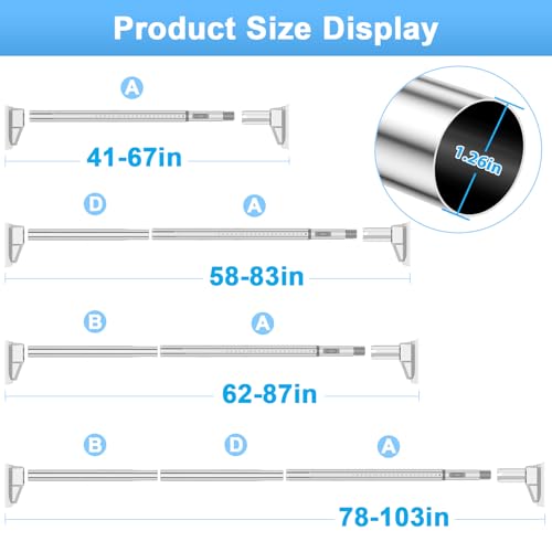 41-103 Inch Tension Curtain Rod, Silver | No Drill, Extra Long, Heavy Duty, Renter Friendly Adjustable - color: Silver, size: 41-103inch