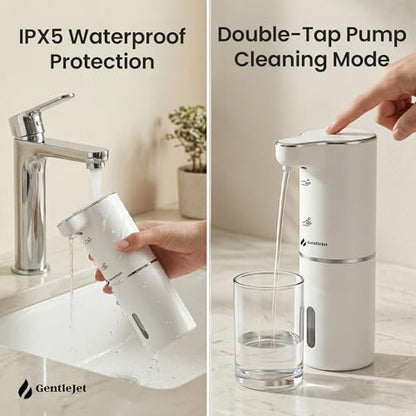 GentleJet JetFoam Automatic Foam Soap Dispenser Touchless Sensor, USB-C Rechargeable, Adjustable Output, IPX5 Waterproof, 300 ml, Bathroom & Kitchen Countertop - color: White