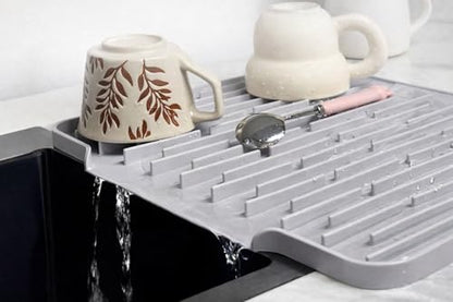 Silicone Faucet Splash Guard Mat Set, Sink Water Catcher Tray, Dish Drying Mat for Kitchen Counter, Absorbent, Non-Slip, Easy Clean. Kitchen Sink Splash . - color: Mix Gray