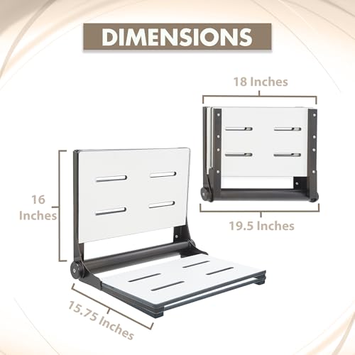 Folding Shower Seat - Wall Mount Bench for Inside Shower / ADA Bathroom Assist / 304 Stainless Steel / Phenolic Resin / Oil Rubbed Bronze / 18" x 16" - color: Oil Rubbed Bronze, size: 18 x 16