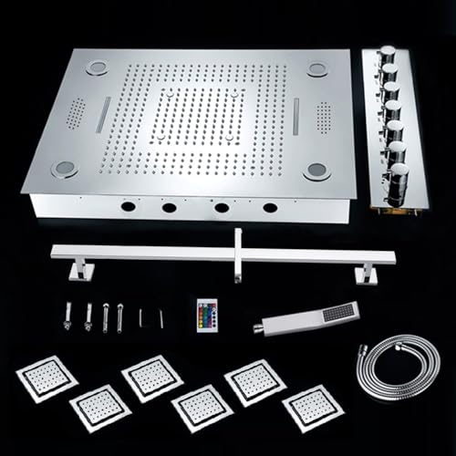 Cascada Luxurious 23"x31" LED Shower System with 6 Functions (Rainfall, Waterfall, Curtain, Misty, Body Jets & Handheld), Built-in Bluetooth Speakers & Shower Sliding Bar (Polished Gold) - color: Polished Gold