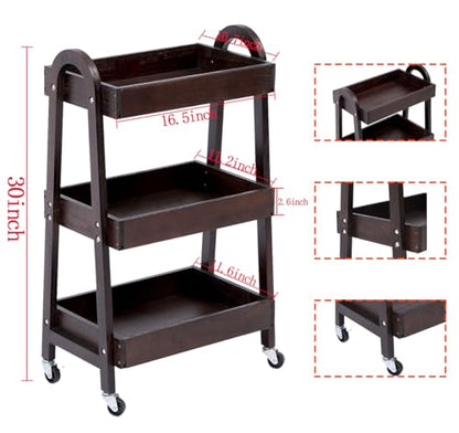 3 Tier Rolling Craft Cart Slim Rolling Storage Cart Wooden Cart on Wheels Bathroom Organizer Rolling Utility Cart Mobile Shelving Unit for Kitchen Bathroom Laundry Narrow Places (Black) - color: Black