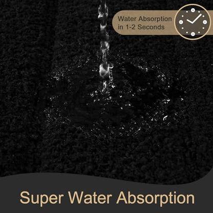 Luxury Long Bathroom Rugs Runner 24x48 Inch Bath Rug Non Slip, Black | Thick Soft and Absorbent Microfiber Bath Mat, Rubber Backing Striped Rug Carpets, Machine Washable Plush Mats - color: Black, size: 24" X 48"