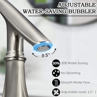 Touchless Bathroom Sink Faucets, Brushed Nickel Bathroom Faucet Single Hole, Automatic Motion Sensor Battery Operated with Cover Plate and Mixing Valve for Commercial and Home - color: Brushed Nickel