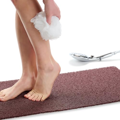 Non Slip Bathtub Mat Shower Mat for Tub - Loofah Bath Mats for Bathroom - 31x16 Bathtub Floor Mat - Textured Anti Slip Bath Mat Without Suction Cups - Secure Mat for Wet Areas (31x16 Brown) - color: Brown, size: 31" x 16" (Rectangular)