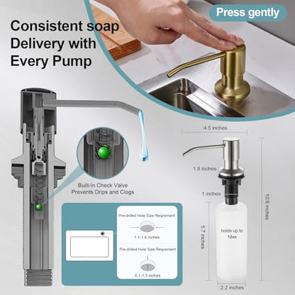 Gold Kitchen Faucets with Pull Down Sprayer and Soap Dispenser, Stainless Steel Single Pull Out Spring Sink Faucet, 3 Function Sprayer 1 or 3 Hole Deck Plate for Farmhouse Rv Bar - color: Gold, style: Classic(with Soap Dispenser)