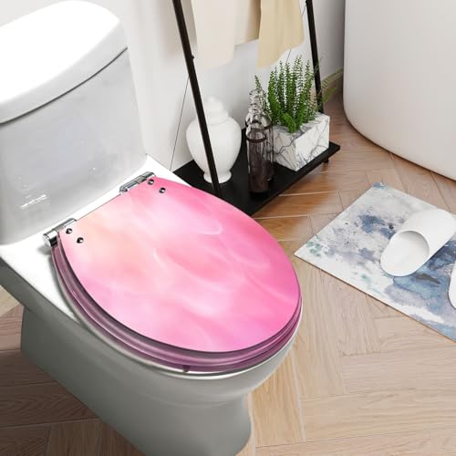 Round Toilet Seat Delicate white pink delicate Background for Valentine s Day Resin Toilet Seat Slow Quiet Close with Quick-Release Hinges Toilet Seat with Cover Easy to Clean Install - color: Multi1, size: 16.5"x14.5"