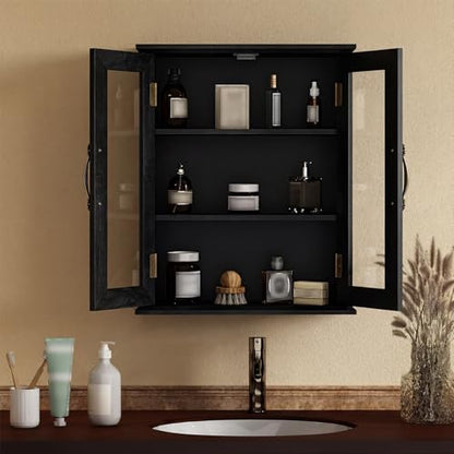 ChooChoo Bathroom Wall Cabinet, Medicine Cabinet with Acrylic Doors, Wall Mounted Over The Toilet Storage Cabinet with Adjustable Shelves for Bathroom, Kitchen, and Laundry Room, Black - color: Black