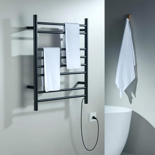 Kibi 24 Inch Wall-Mounted Electric Towel Warmer Rack– 8-Bar 304 Stainless Steel, ETL-Certified, Hardwired or Plug-in, Fast-Heat Up to 122 Degrees F – Heated Towel Rack for Bathroom (Matte Black) - color: Matte Black