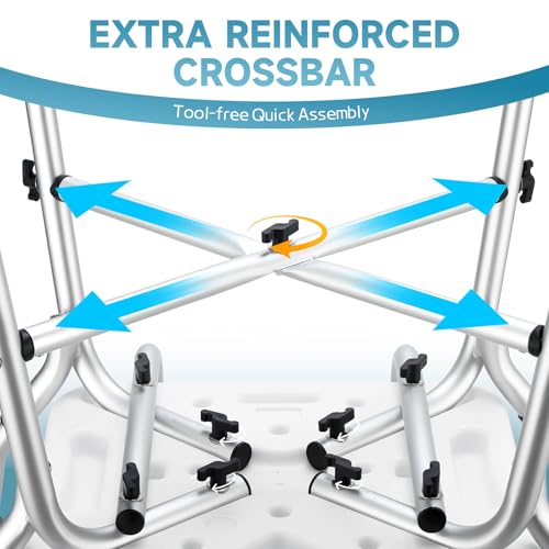 Shower Chair for Inside Shower, 600 lb Adjustable Chair with Arms and Back | FSA/HSA Eligible, 600lb Capacity, Crossbar Design, Adjustable Height, Tool-Free, Non-Slip Bath Chair for Elderly and Disabled - color: Blue