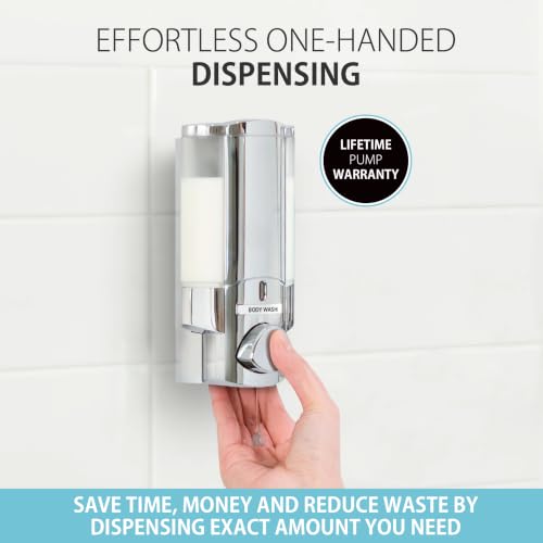 Better Living Products 76140-1 AVIVA 1 Chamber Wall Mount Soap and Sanitizer Dispenser, Chrome | 1 Chamber, Soap and Sanitizer Dispenser Pump, No Drill - size: 1-Chamber
