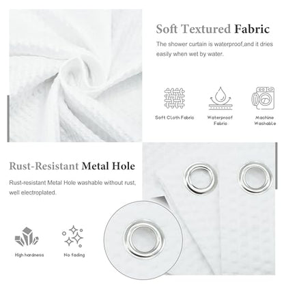 Tititex Solid White Cloth Fabric Shower Curtain Liner with 2 Magnets - Texture Pressure Bubble Soft Hotel Quality Waterproof Shower Liner, Light-Weight & Machine Washable 54x78 inch - color: White, size: 54"W x 78"L (Pack of 1)