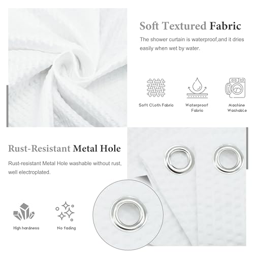 Tititex Solid White Cloth Fabric Shower Curtain Liner with 2 Magnets - Texture Pressure Bubble Soft Hotel Quality Waterproof Shower Liner, Light-Weight & Machine Washable 48x72 inch - color: White, size: 48"W x 72"L (Pack of 1)