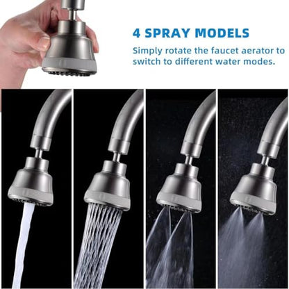4 Spray Modes Faucet Aerator,360 Degree Faucet Sprayer Attachment,Big Angle Kitchen Faucet Aerator,Swivel Faucet Extender,Sink Sprayer Attachment for faucet,55/64 inch Female Thread (Brushed Nickel) - color: Brushed Nickel