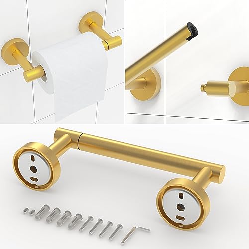 RARXTR 3pc Bathroom Hardware Set with Brushed Brass Toilet Paper Holder & Towel Ring & Towel Bar SUS304 Stainless Steel Toilet Paper Roll Holder Wall Mount & Bathroom Towel Holder & Towel Rack Set - color: Brushed Gold, size: 3-Piece