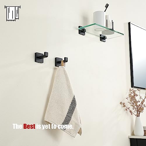 JQK Bathroom Towel Hook Black, Coat Robe Clothes Bath Wall Hooks for Kitchen Garage SUS 304 Stainless Steel Thick 0.8mm, 2 Pack Matte Black, TH250-PB-P2 - color: Matte Black