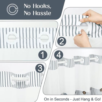 ASPMIZ Farmhouse Striped Shower Curtain and Liner Set No Hook, Grey 71x74 | No Hook Shower Curtain with Snap in Liner Fabric, Rustic Washable Waterproof Bathroom Curtains with Button, Mesh Top Window - color: Grey Striped, size: 71"W x 74"L (Pack of 1), s