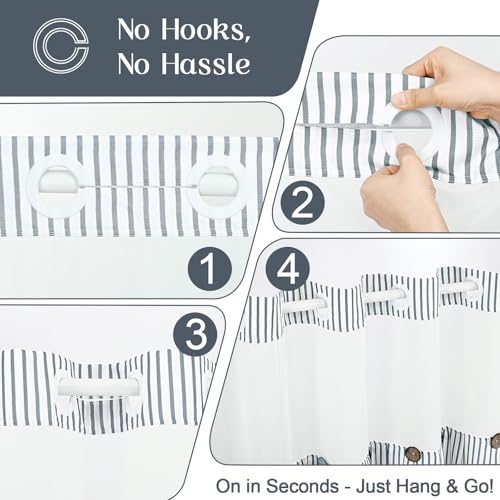 ASPMIZ Farmhouse Striped Shower Curtain and Liner Set No Hook, Grey 71x86 | No Hook Shower Curtain with Snap in Liner Fabric, Rustic Washable Waterproof Bathroom Curtains with Button, Mesh Top Window - color: Grey Striped, size: 71"W x 86"L (Pack of 1), s