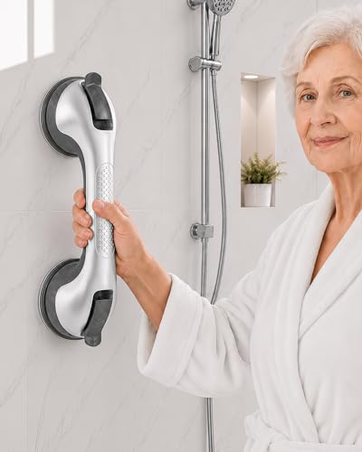 Gel-Enhanced Shower Grab Bars for Seniors and Elderly, Heavy Duty Suction Safety Bars for Bathtubs and Showers, No Drilling Removable Bathroom Handles for Tub and Shower Support, Silver - color: Silver
