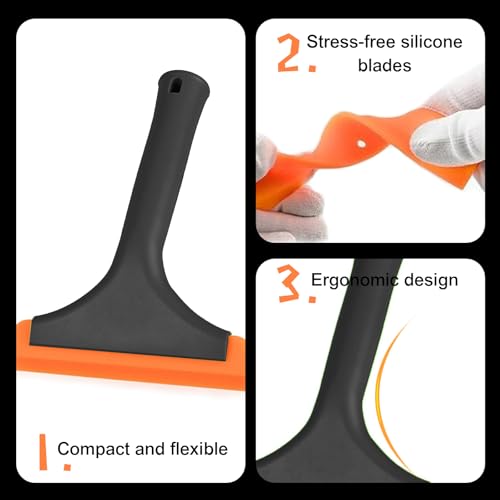Small Silicone Window Squeegee, Auto Windshield Water Blade Scraper, Multifunctional Auto Squeegee with 5.9 Inch Blade and Non-Slip Handle for Car Window, Home Cleaning (Black, 1PCS) - color: Black
